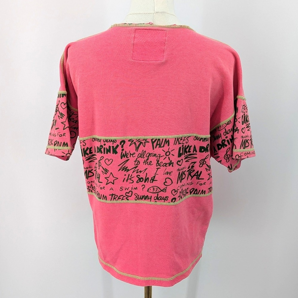 Vintage 90s‎ Surfcore Graphic Tee Pink Mistral Cotton Top S - Picture 2 of 10